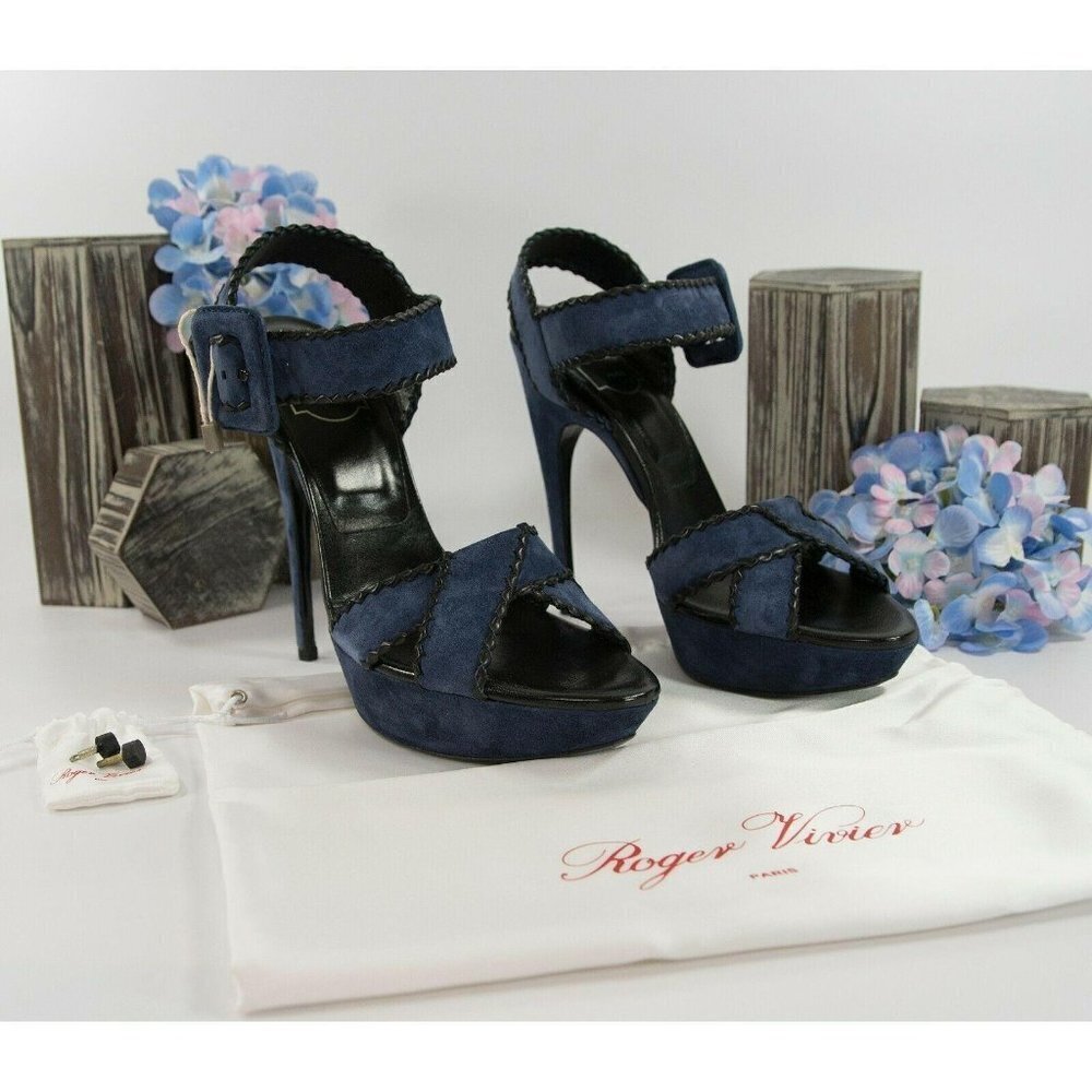 Roger Vivier Electric Blue Suede Lacey Platform 40